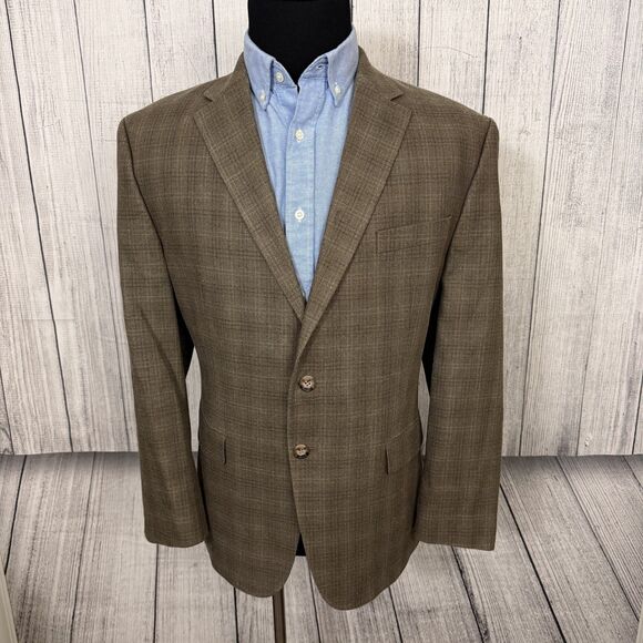 Lauren Ralph Lauren 44S Brown Check Silk & Wool 2-Button Dual-Vent Sports Coat - Picture 1 of 8